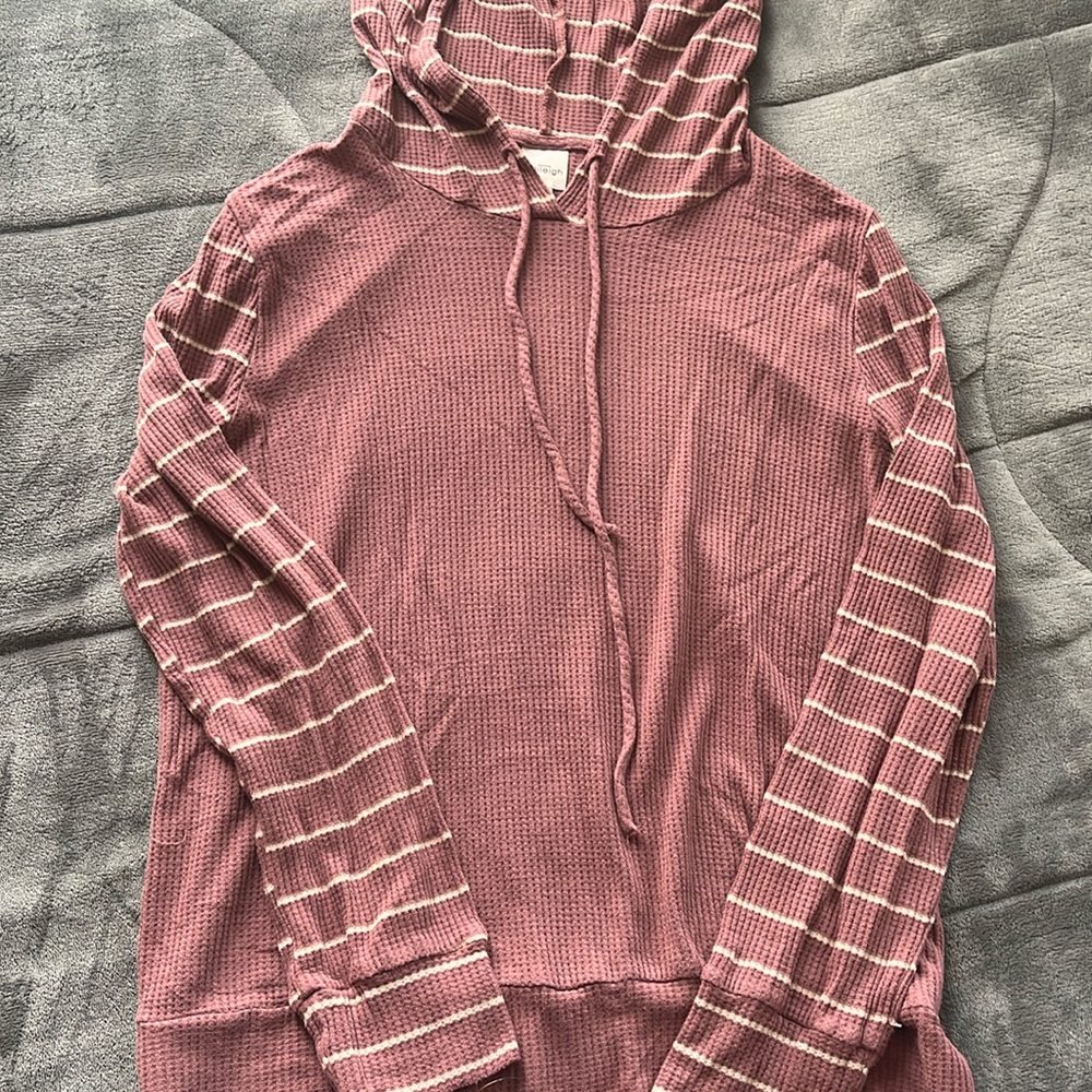 S Kaileigh dusty pink and cream striped hooded sweater